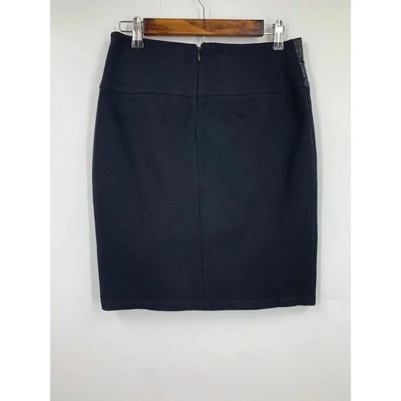 Saks Fifth Ave Black Mini Faux Leather Waist Band Faux Wrap Look Skirt Sz 4 NWT - Picture 4 of 10